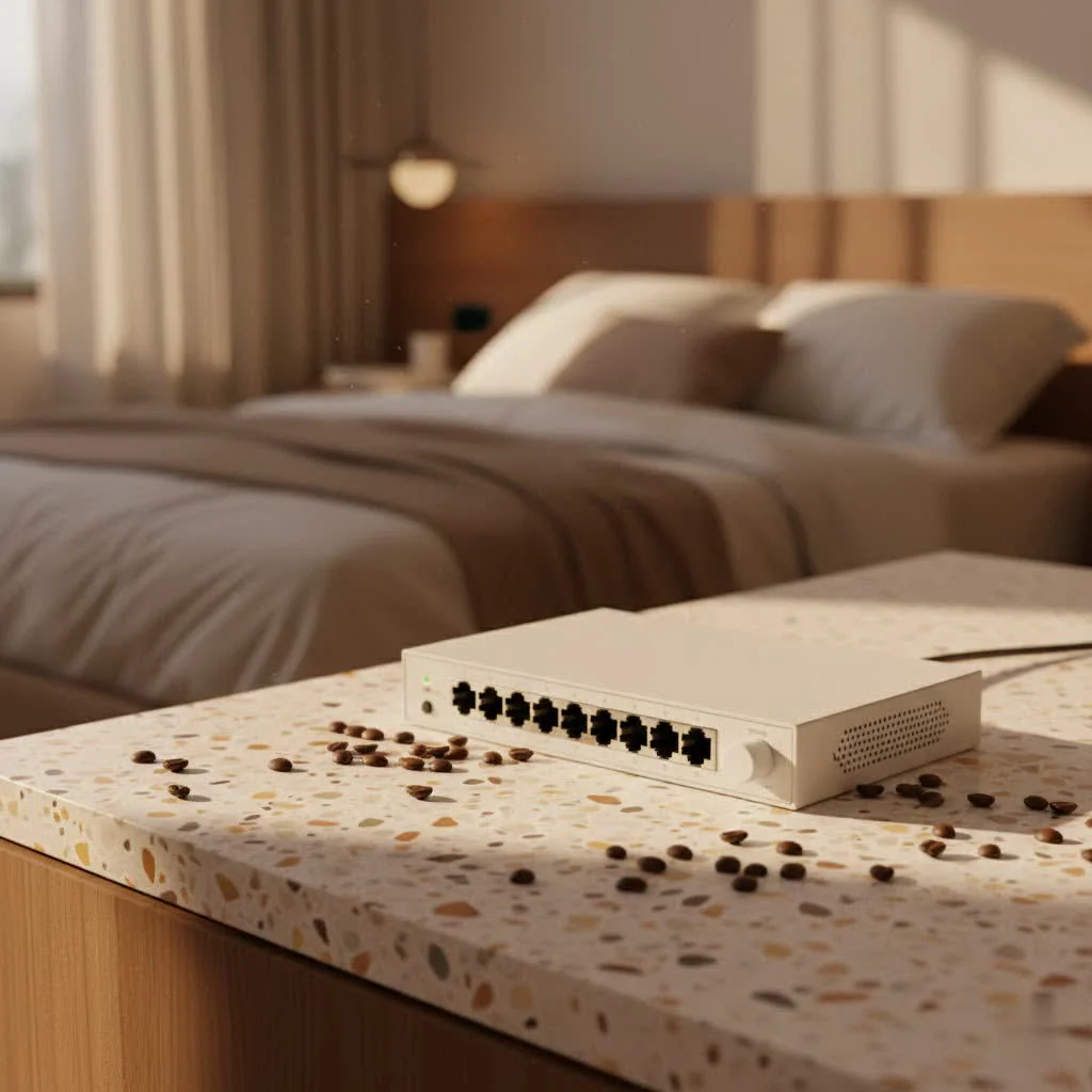 PoE switch powering multiple network devices