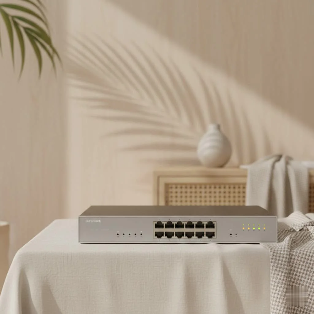 Juniper network switch with multiple ports and indicator lights