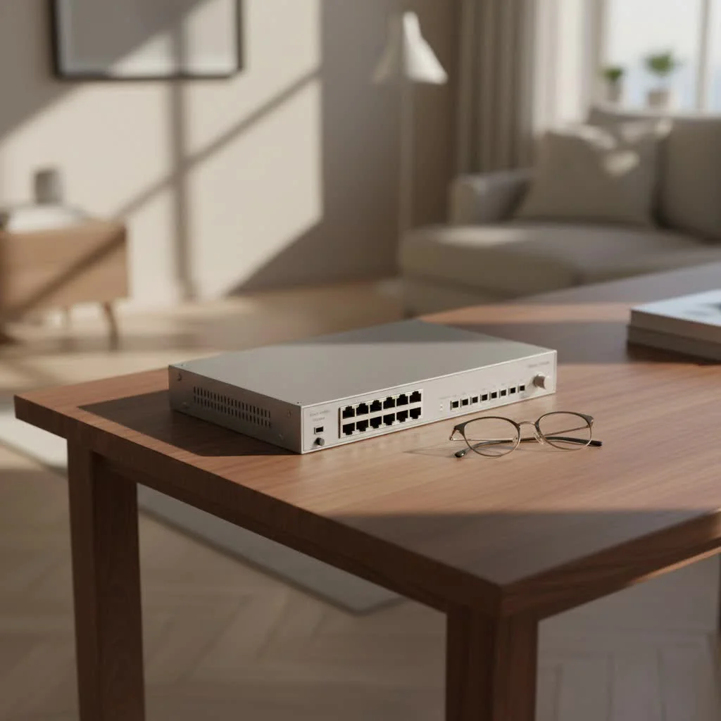 8-port network switch connecting multiple devices