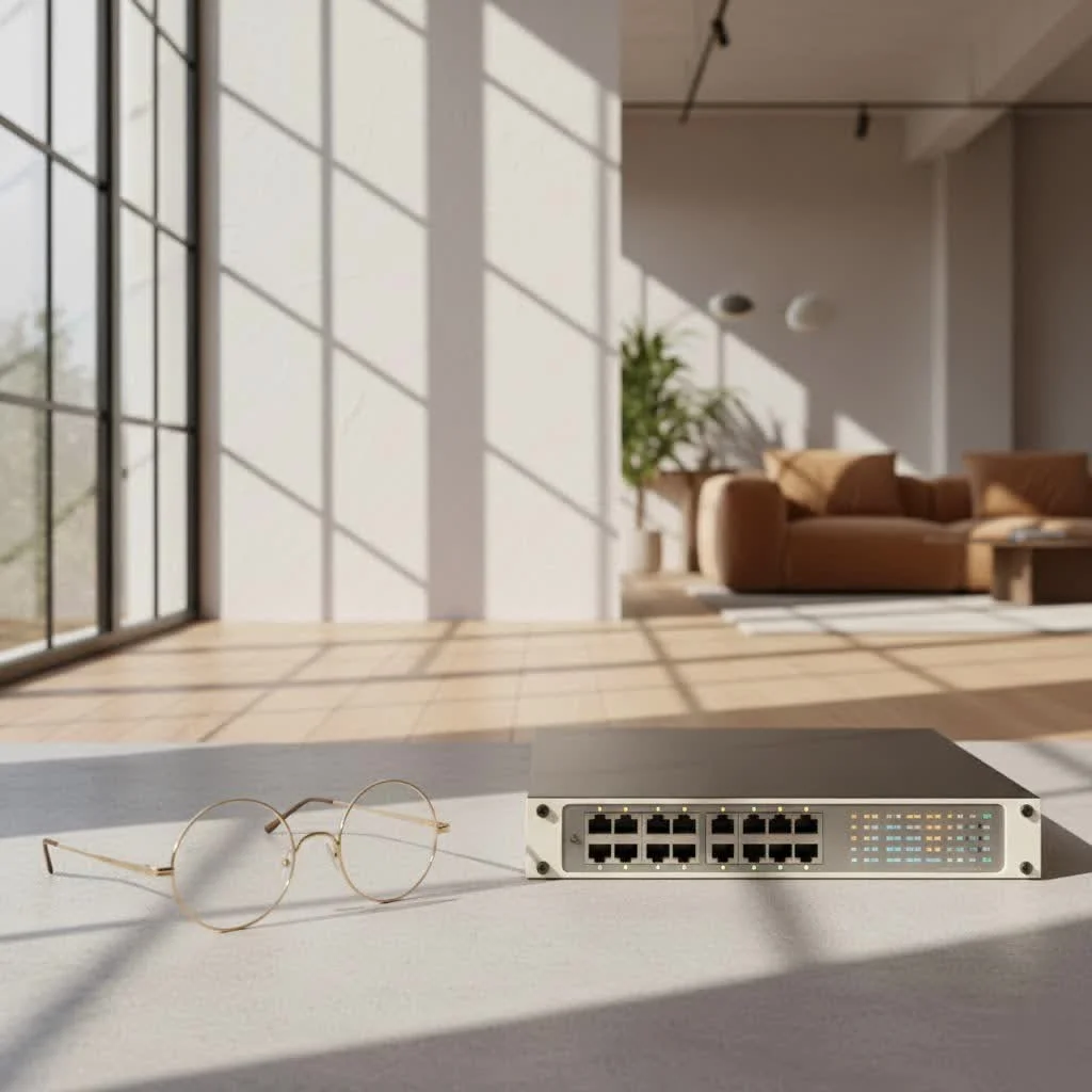 Network switch connecting multiple devices in a home office
